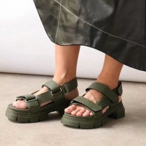 Ganni Olive Green Chunky Strap Sandals